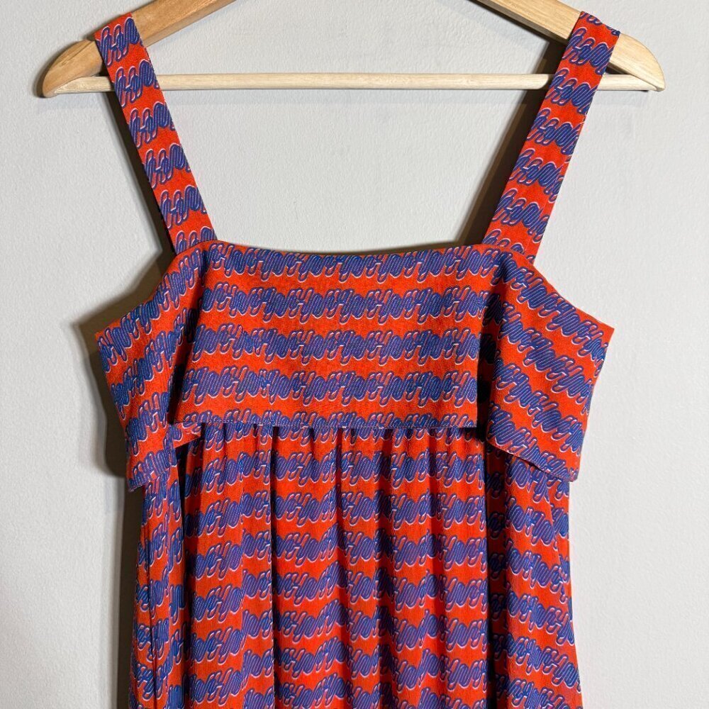 NWOT Opening Ceremony 100% Silk Patterned Tent Maxi Dress Women's 0 Orange Flowy - Picture 12 of 16